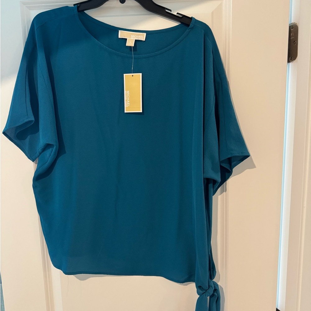 NWT Michael Kors Teal Blouse with Side Knot
